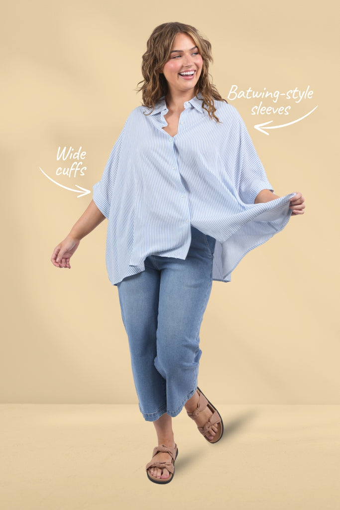 Elm Luna Shirt Dusk Blue Marshmallow Stripe From BoxHill