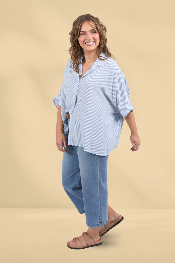 Elm Luna Shirt Dusk Blue Marshmallow Stripe From BoxHill