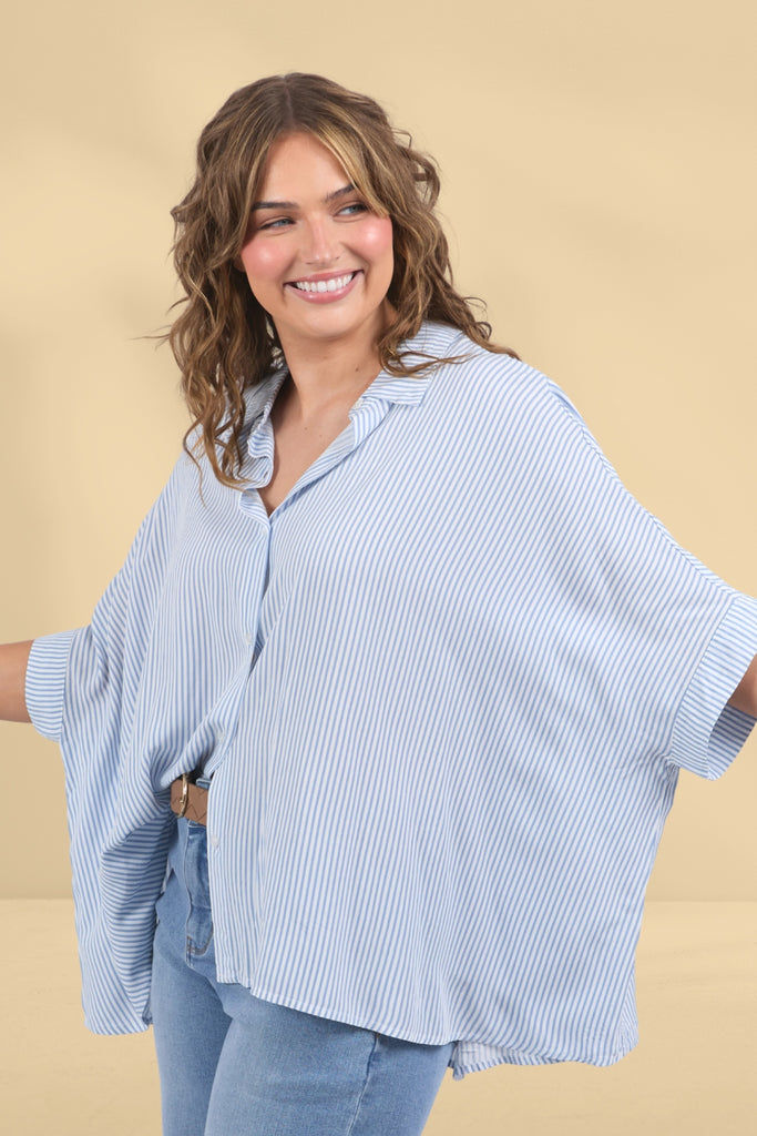 Elm Luna Shirt Dusk Blue Marshmallow Stripe From BoxHill