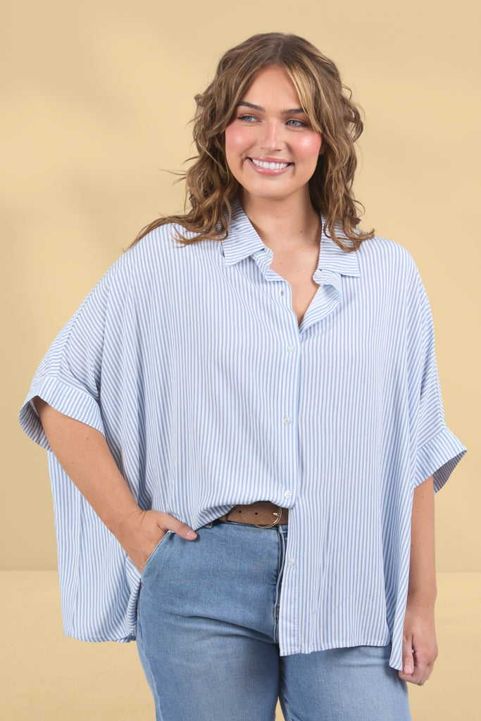 Elm Luna Shirt Dusk Blue Marshmallow Stripe From BoxHill