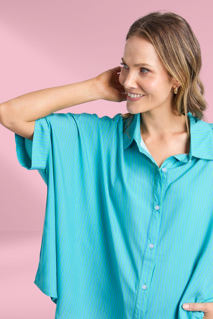 Elm Luna Shirt Gumdrop Green Stripe From BoxHill