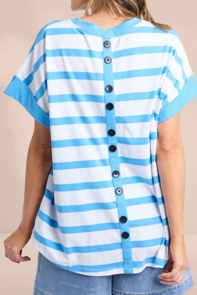 Elm Maddison Tee Azure Blue and White Stripe From BoxHill