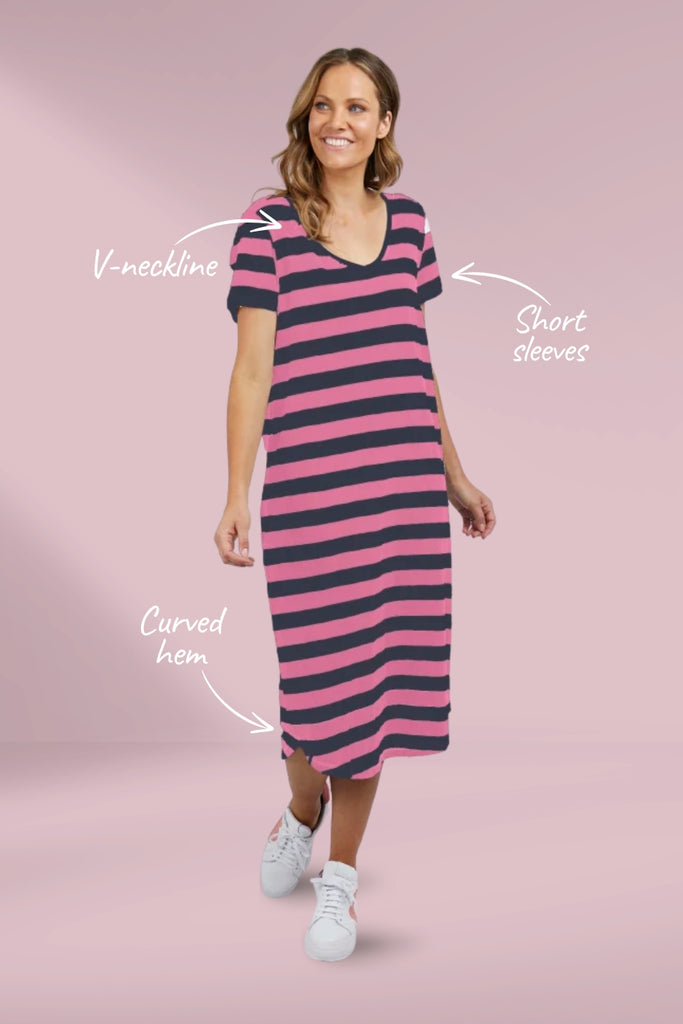 Elm Maeve Midi Dress Chateau Rose and Navy Stripe From BoxHill