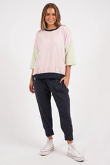 Elm Maizie Colour Block Sweat Peony Pink Tang Navy Block From BoxHill