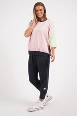 Elm Maizie Colour Block Sweat Peony Pink Tang Navy Block From BoxHill