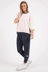 Elm Maizie Colour Block Sweat Powder Pink Navy Keylime From BoxHill