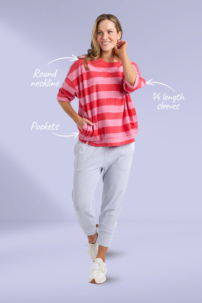 Elm Mazie Block Stripe Sweat Cayenne Chateau Rose Stripe From BoxHill