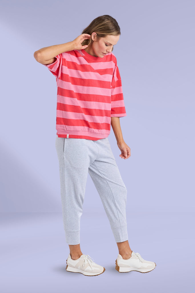 Elm Mazie Block Stripe Sweat Cayenne Chateau Rose Stripe From BoxHill