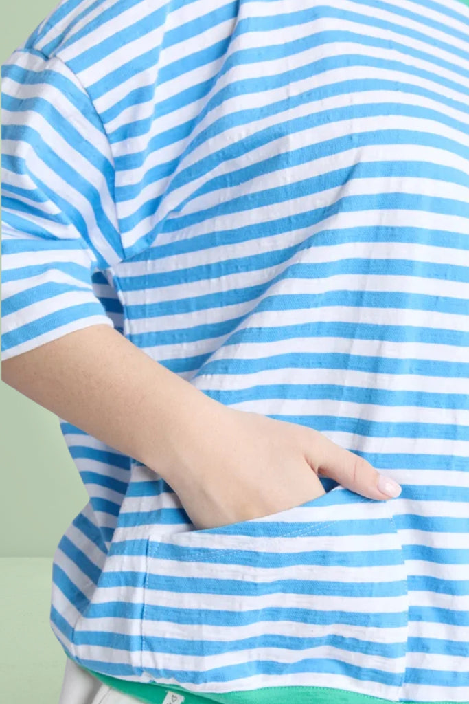 Elm Mazie Stripe Ringer Sweat Azure White Stripe Gumdrop Bands From BoxHill