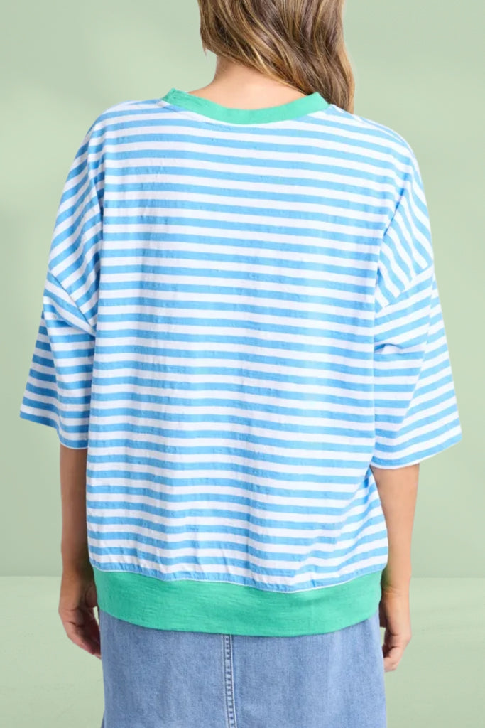 Elm Mazie Stripe Ringer Sweat Azure White Stripe Gumdrop Bands From BoxHill