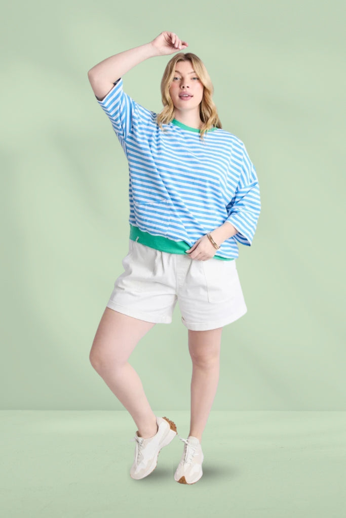 Elm Mazie Stripe Ringer Sweat Azure White Stripe Gumdrop Bands From BoxHill