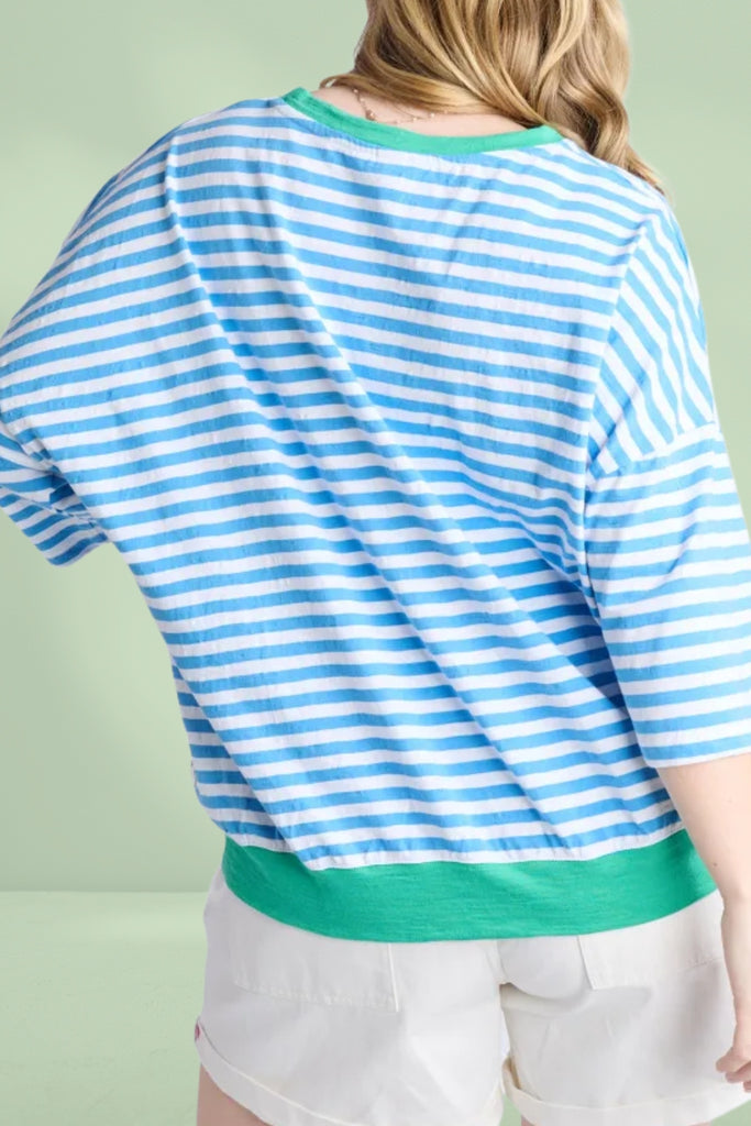 Elm Mazie Stripe Ringer Sweat Azure White Stripe Gumdrop Bands From BoxHill