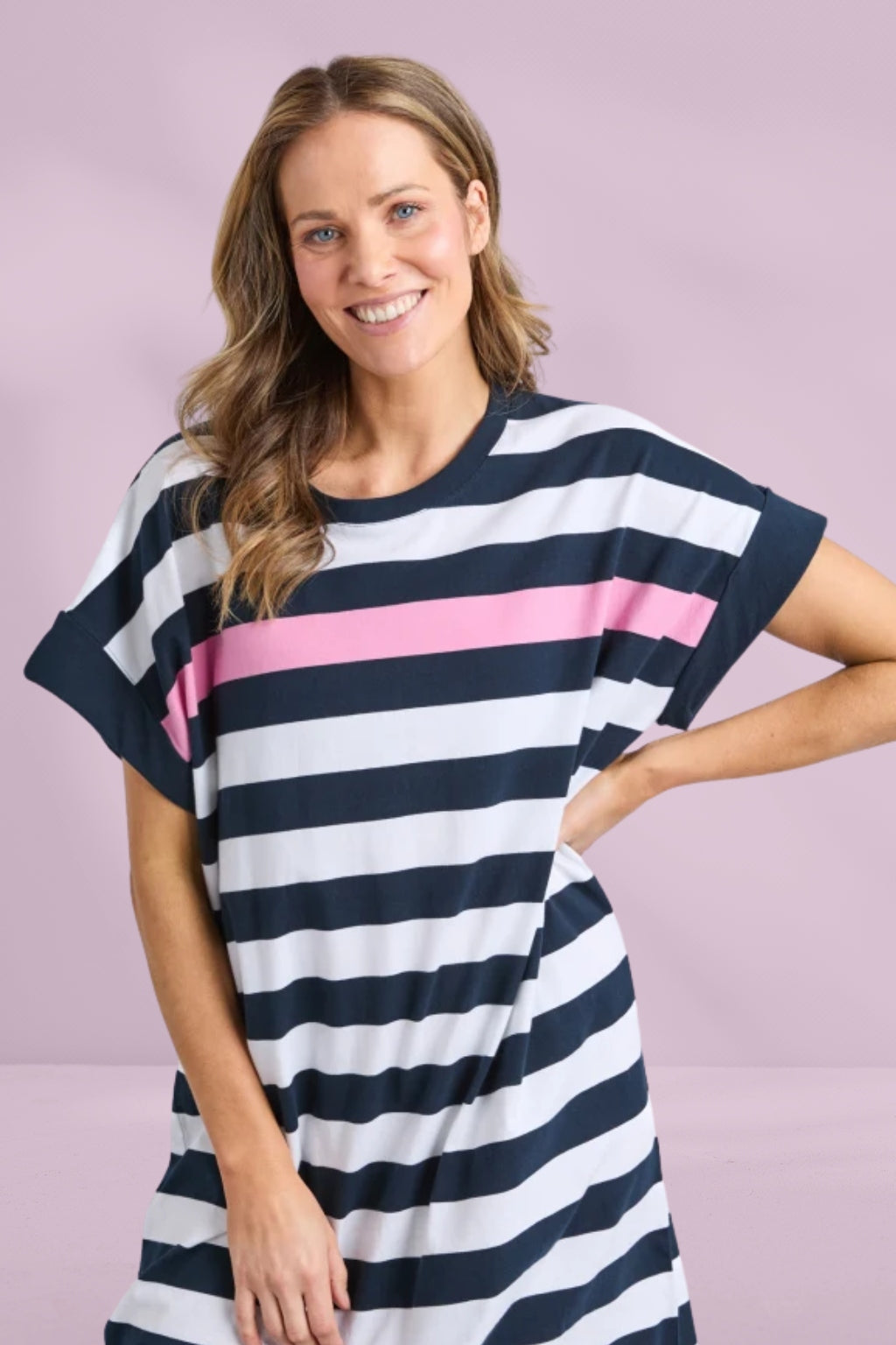 pink and navy striped dress Yours Women's Plus Size Navy Blue & Pink Stripe T-Shirt Dress Size 16
