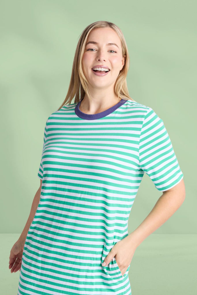 Elm Merry Tee Dress Gumdrop Green and White Stripe From BoxHill
