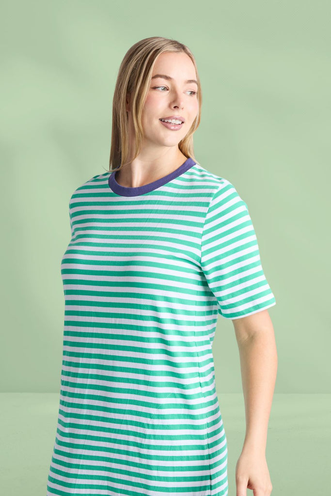 Elm Merry Tee Dress Gumdrop Green and White Stripe From BoxHill