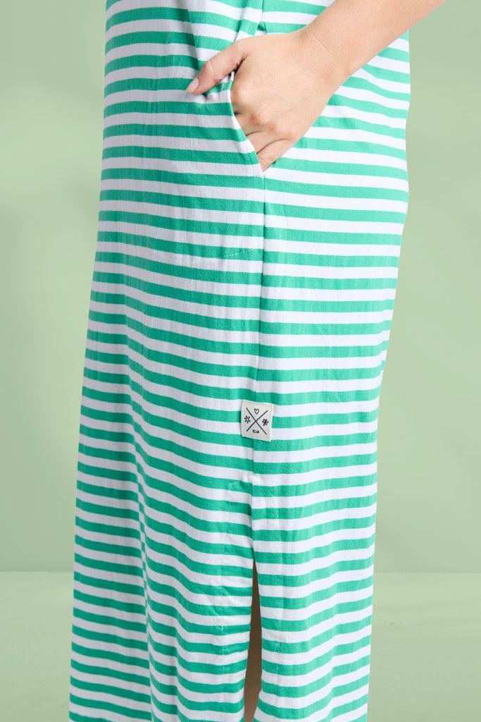 Elm Merry Tee Dress Gumdrop Green and White Stripe From BoxHill