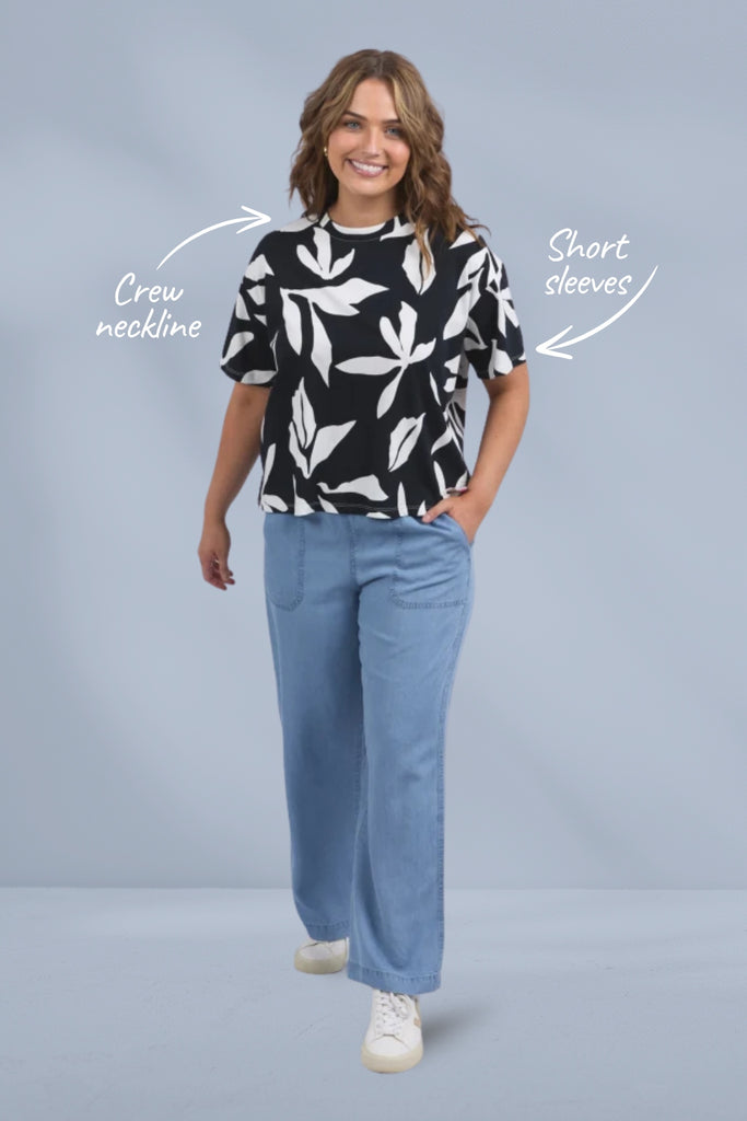 Elm Mimosa Tee Black Yardage Print From BoxHill