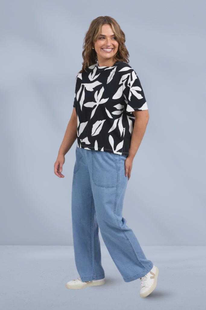 Elm Mimosa Tee Black Yardage Print From BoxHill