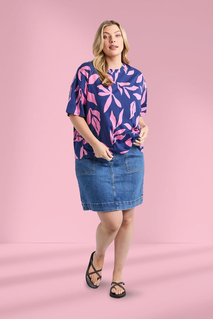 Elm Mimosa Tee Blue Depths Yardage Print From BoxHill