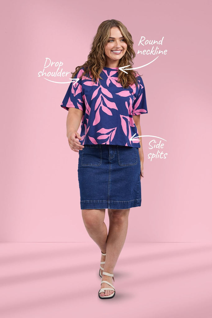 Elm Mimosa Tee Blue Depths Yardage Print From BoxHill