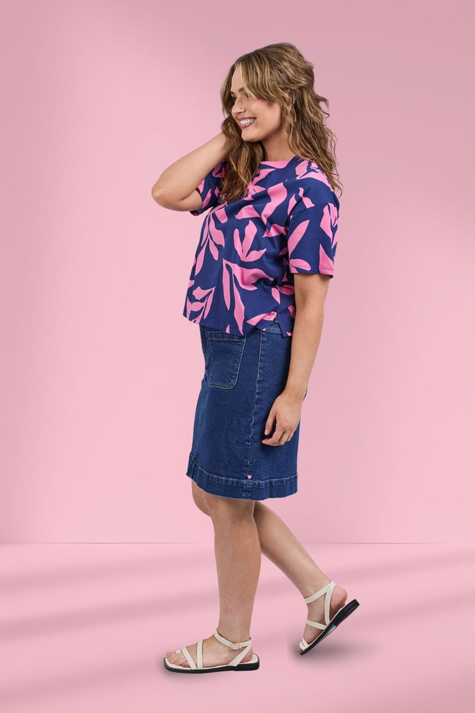 Elm Mimosa Tee Blue Depths Yardage Print From BoxHill