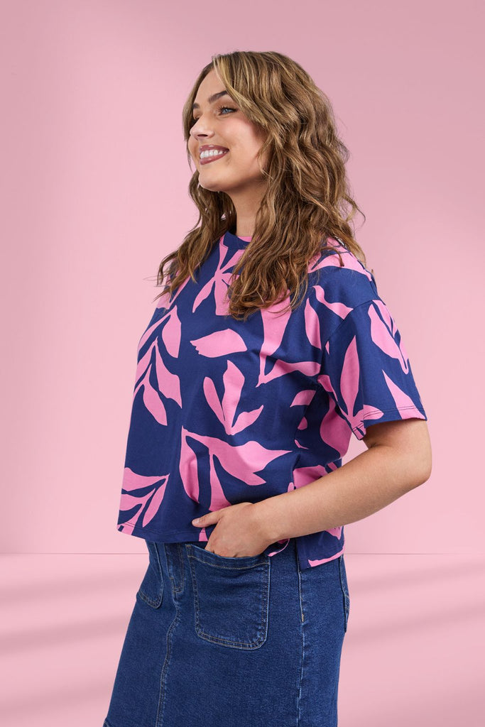 Elm Mimosa Tee Blue Depths Yardage Print From BoxHill