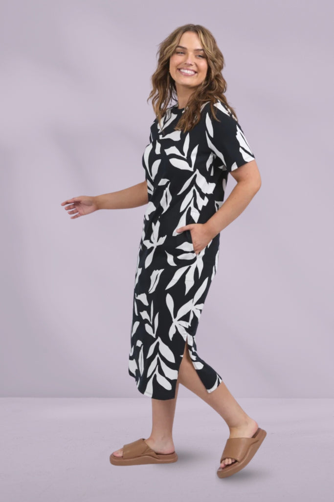 Elm Mimosa Tee Dress Black Yardage Print From BoxHill