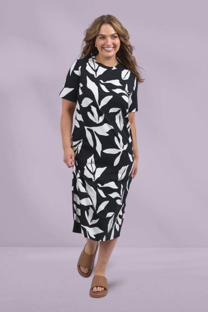 Elm Mimosa Tee Dress Black Yardage Print From BoxHill
