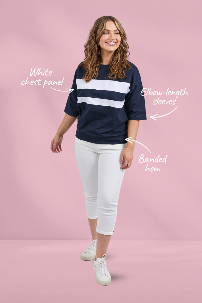 Elm Nico Sweat Navy With White Panels From BoxHill