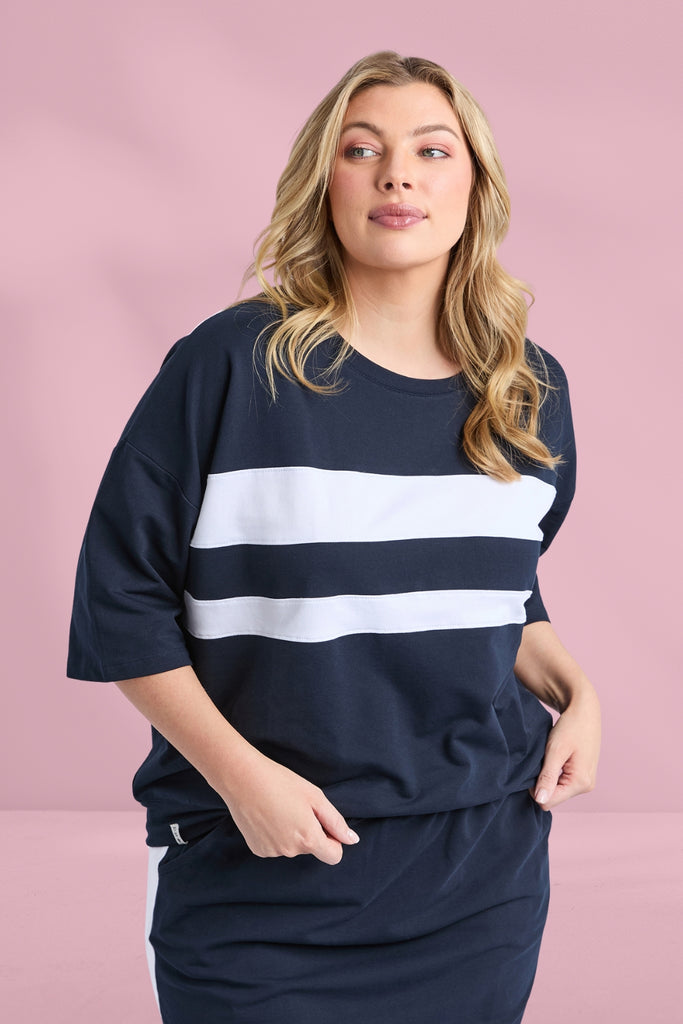 Elm Nico Sweat Navy With White Panels From BoxHill