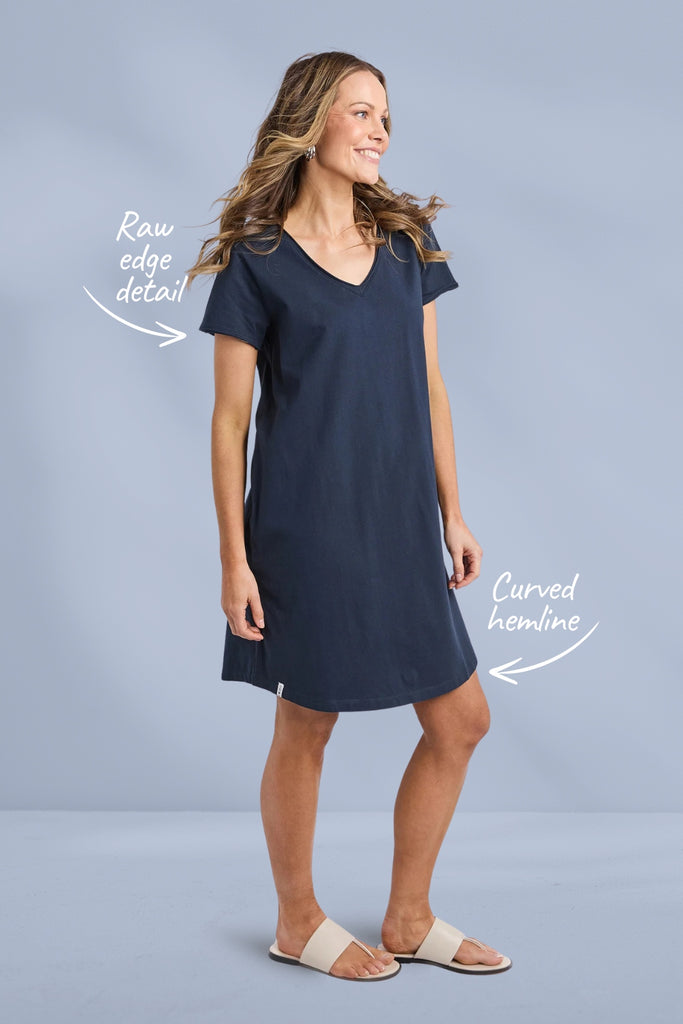 Elm Pima Vee Dress Navy From BoxHill