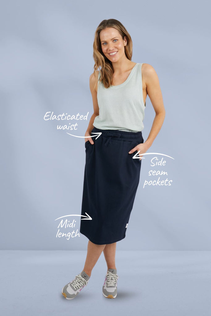 Elm Rib Midi Skirt Dark Sapphire From BoxHill