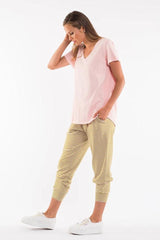 Elm Rib Vee Neck Tee Impatience Pink From BoxHill