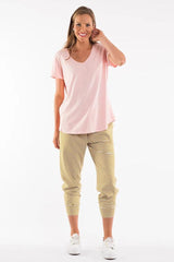 Elm Rib Vee Neck Tee Impatience Pink From BoxHill