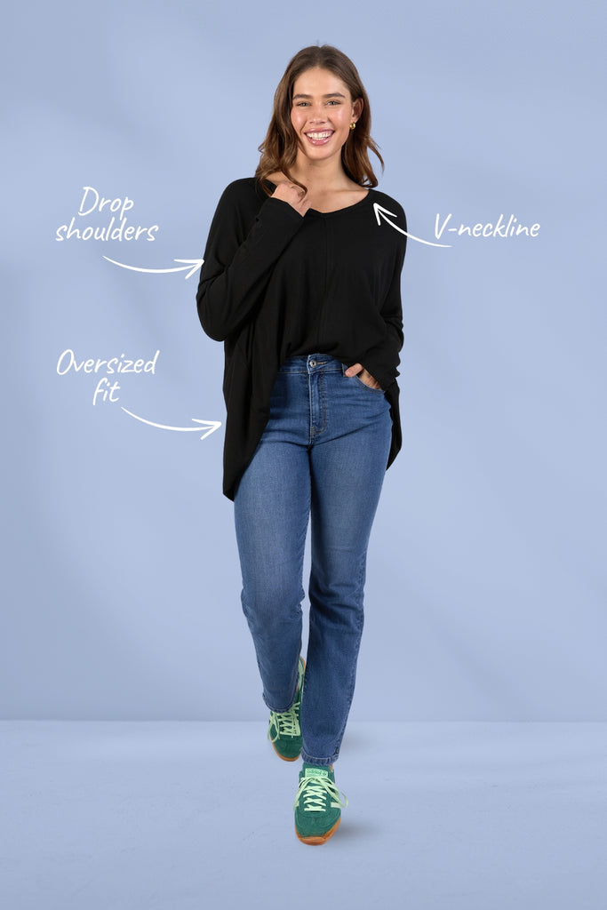 Elm Sailor Rib Long Sleeve Tee Black From BoxHill