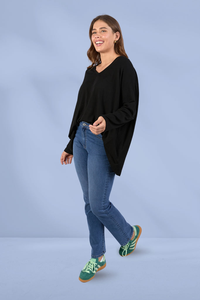 Elm Sailor Rib Long Sleeve Tee Black From BoxHill