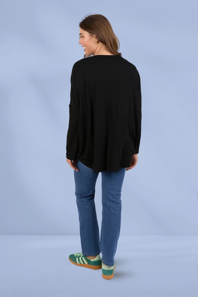 Elm Sailor Rib Long Sleeve Tee Black From BoxHill