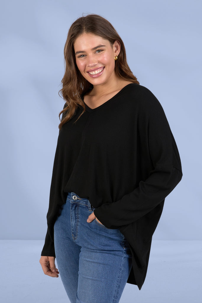 Elm Sailor Rib Long Sleeve Tee Black From BoxHill