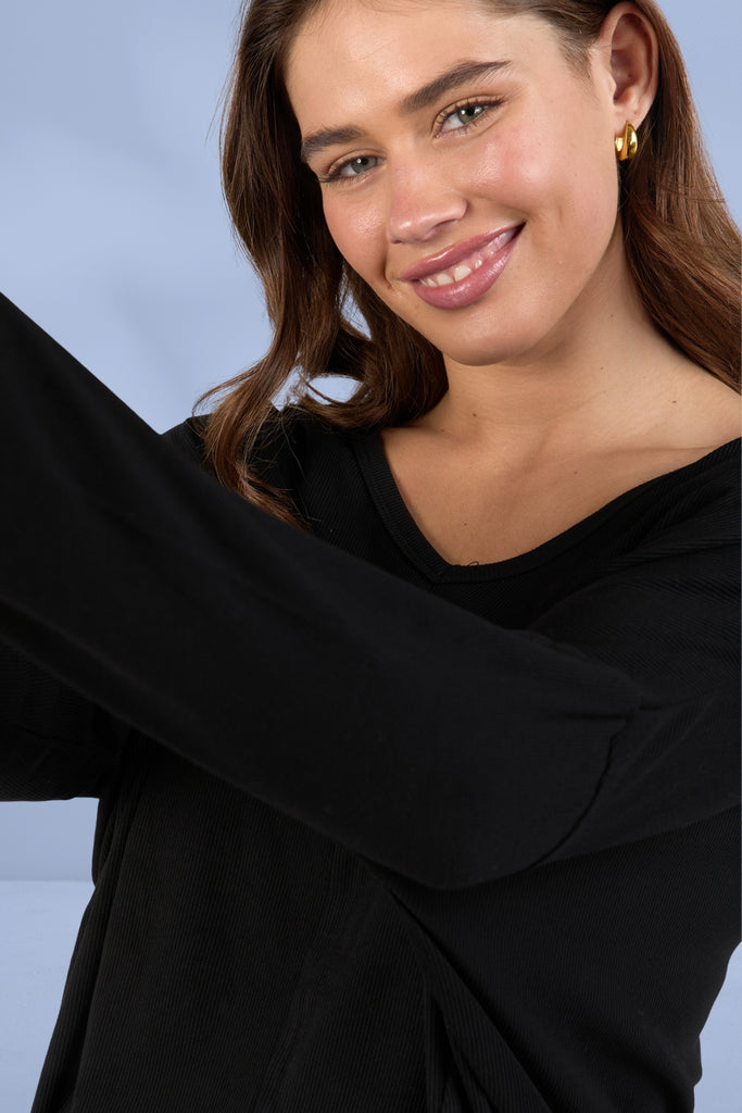 Elm Sailor Rib Long Sleeve Tee Black From BoxHill