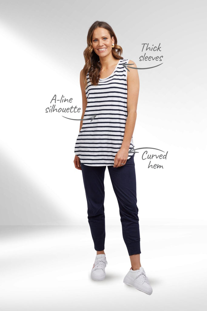 Elm Scoop Tank White and Navy Stripe From BoxHill