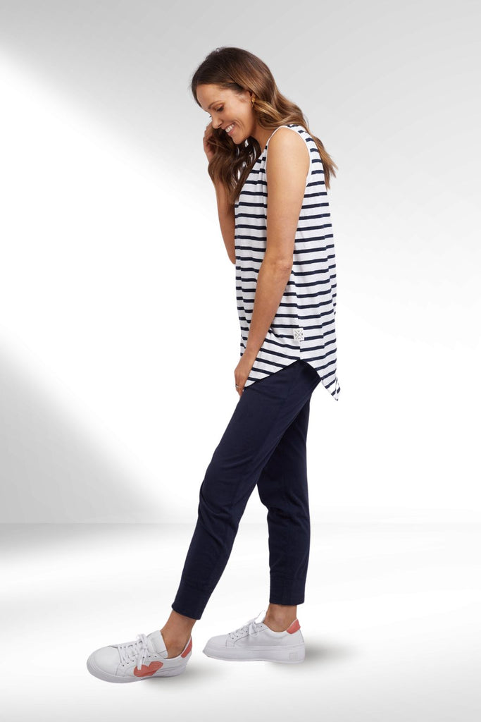 Elm Scoop Tank White and Navy Stripe From BoxHill