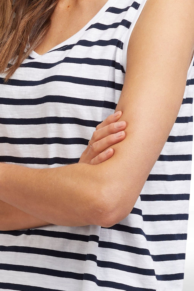 Elm Scoop Tank White and Navy Stripe From BoxHill
