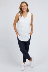 Elm Scoop Tank White and Opal Blue Stripe From BoxHill