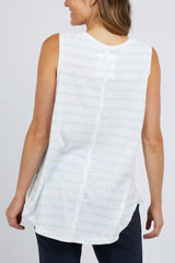 Elm Scoop Tank White and Opal Blue Stripe From BoxHill