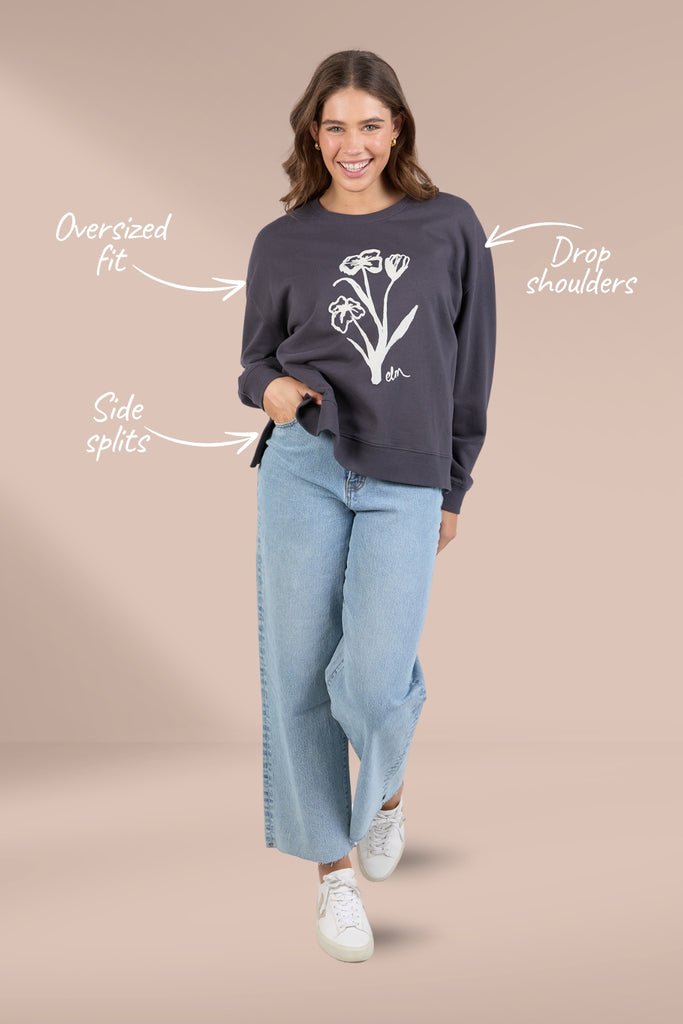 Elm Tulip Crew Washed Black From BoxHill