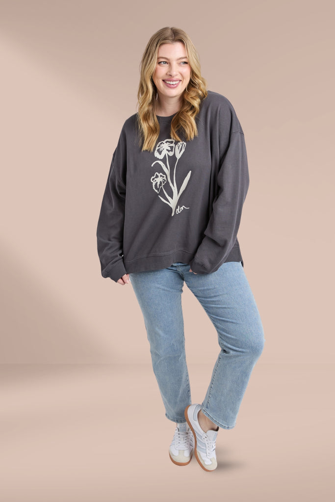 Elm Tulip Crew Washed Black From BoxHill