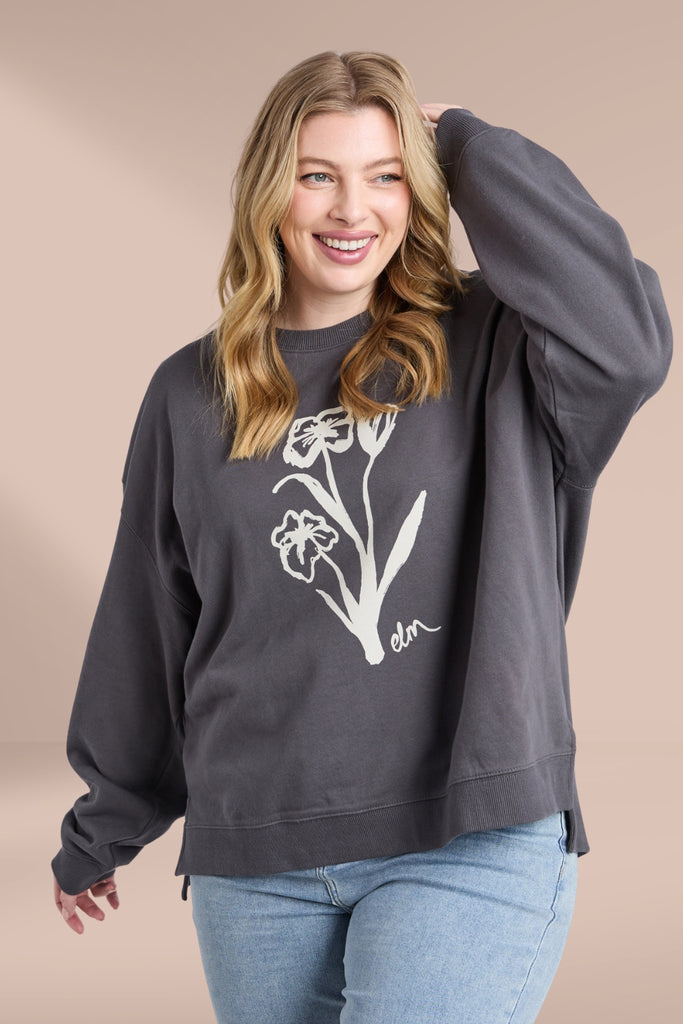 Elm Tulip Crew Washed Black From BoxHill