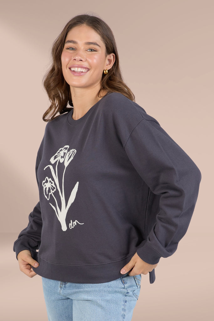 Elm Tulip Crew Washed Black From BoxHill