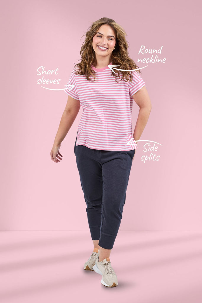 Elm Yara Stripe Short Sleeve Tee Chateau Rose From BoxHill