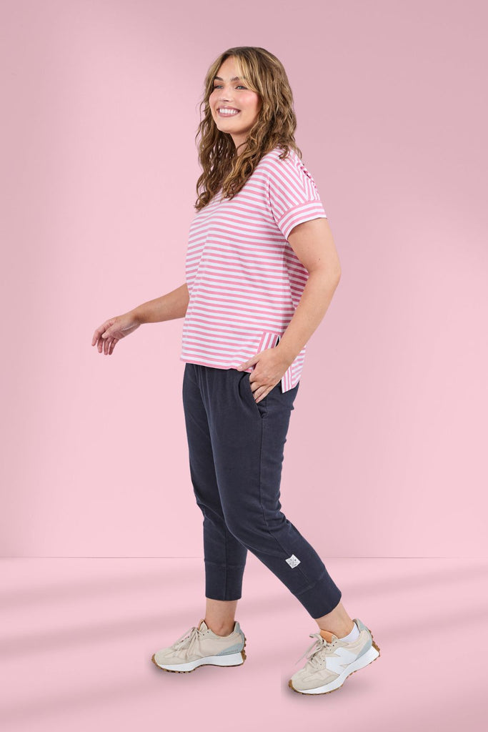 Elm Yara Stripe Short Sleeve Tee Chateau Rose From BoxHill